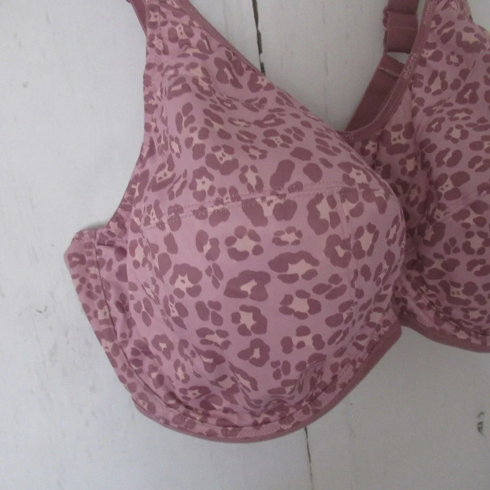 Elomi Sports Bra 42I Pink Leopard Energise Underwire Sport Convertible Plus Size